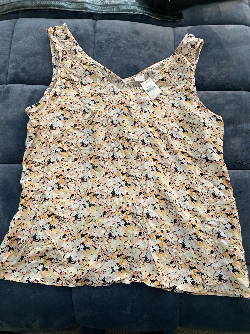 GAP Floral V-Neck Tank Top in Cream, Peach, and Black